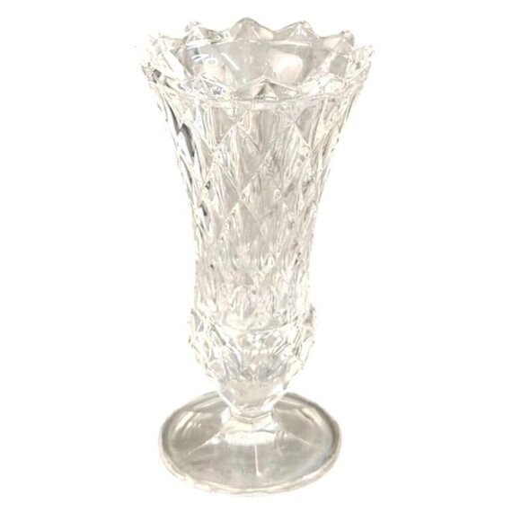 Pressed Glass  Vase Clear Diamond Cut Design Pedestal Base Decorative Vintage St - Picture 1 of 11